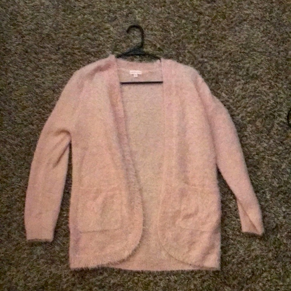 Fuzzy pink cardigan